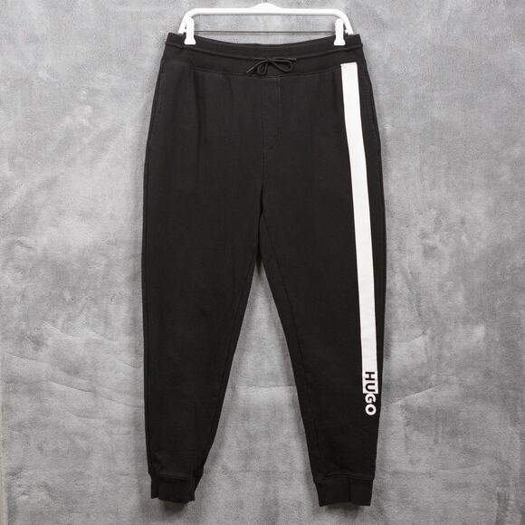 HUGO BOSS Track Stripe Heavyweight French Terry Jogger Sweatpants Black Mens XL - Picture 1 of 13